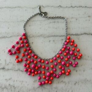 Fashion Statement Pink & Red Beaded Fringe Necklace - Women Jewelry
